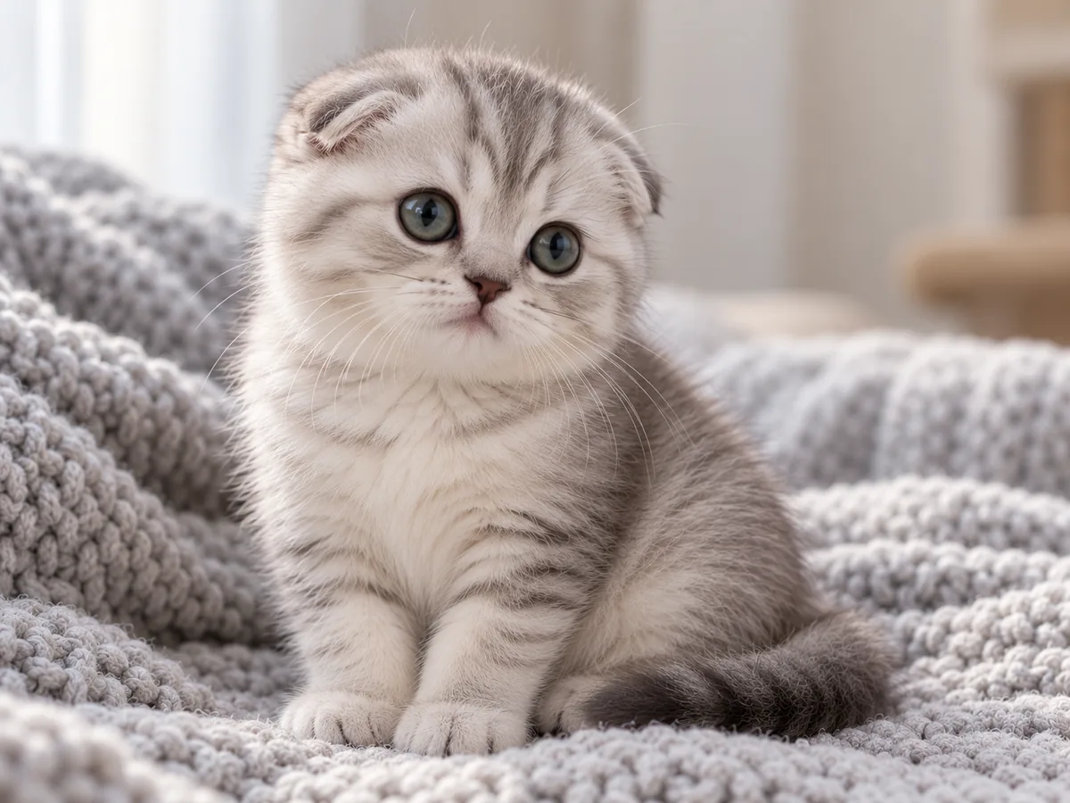 Illustration of a young Scottish Fold kitten with ears folded forward and down